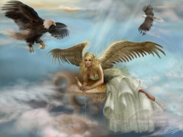 ファンタジー Painting - 鷲と天使のファンタジー